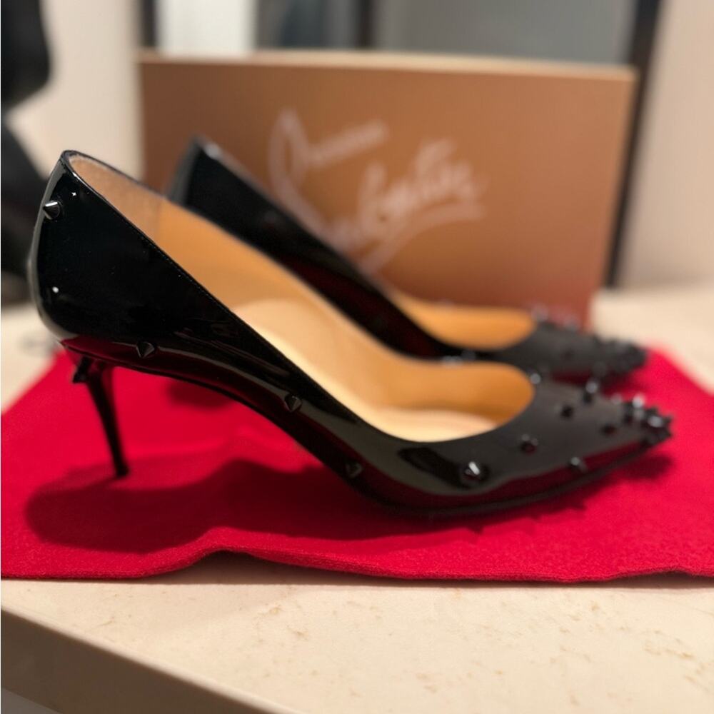 Christian Louboutin Black Patent Studded Pointed Toe Pumps - Picture 4 of 15